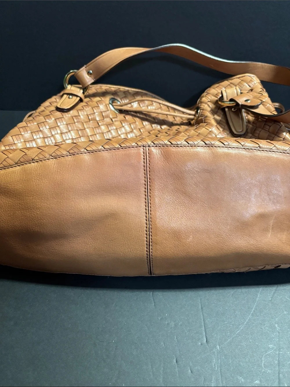 Cole Haan Woven Leather Hobo Bag - Cognac Tan